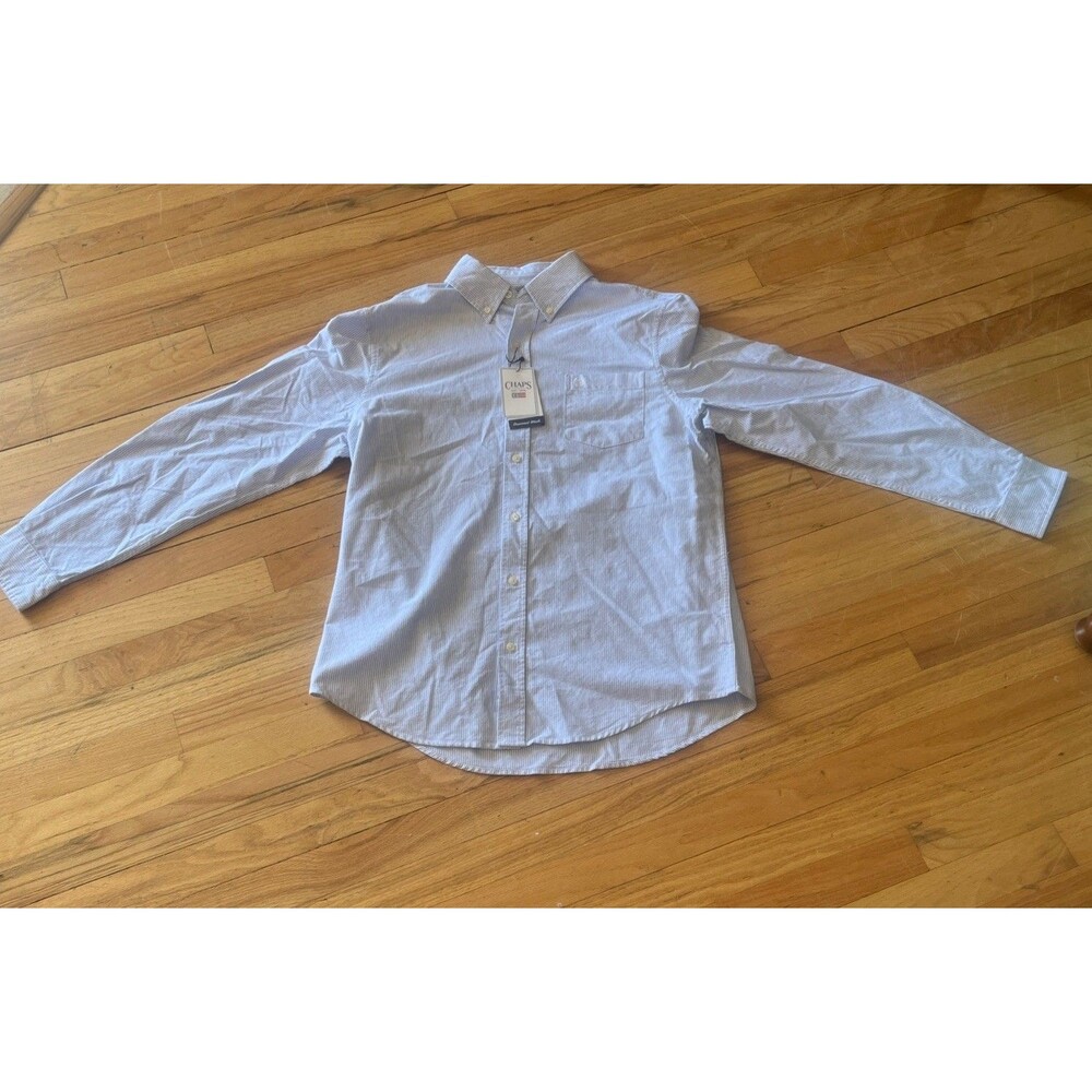 Chaps Men's XL Button Down Long Sleeve Light Blue And White Stripe Shirt NWT  L